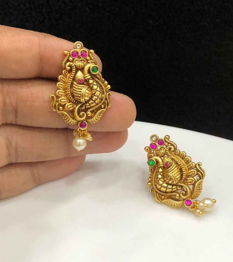 Antique Peacock Pearl Drop Earrings